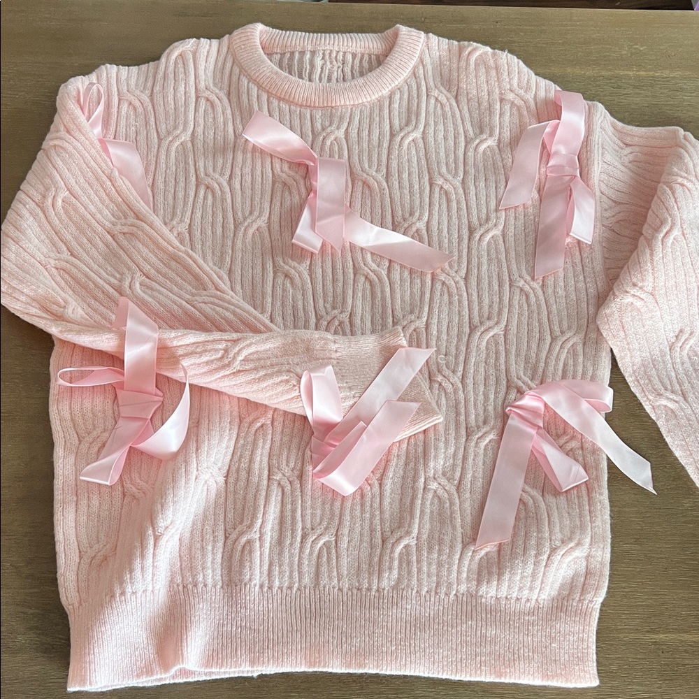 SHEIN Light Pink Sweater with Ribbon Details